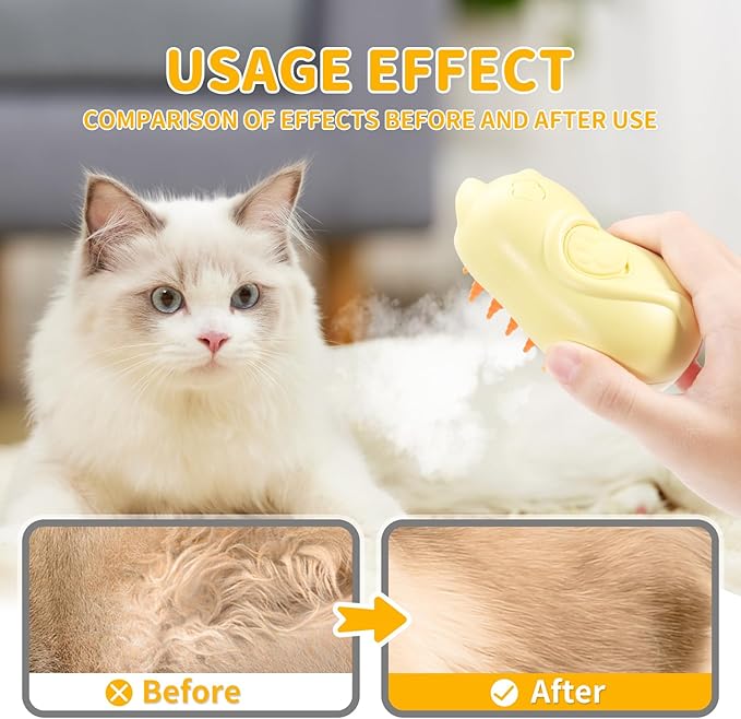 Rechargeable 3in1 Self-Cleaning Cat & Dog Deshedding Brush with 2 Gears for Long & Short Hair - Yellow