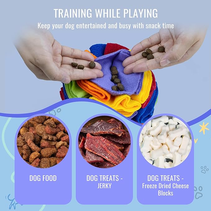 Pet Snuffle Ball, Puzzle Sniffing Interactive Dog Ball for Blind Dogs Training Stress Relief Dog Enrichment Toys Treat Machine Washable (Rainbow Color, 10cm)