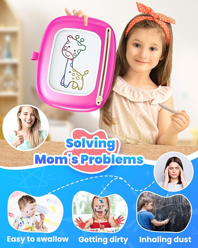 Magnetic Drawing Board, Toddler Girl Toy for 1-2 Year Old, Doodle Board Pad Learning and Educational Kids Toy for 1 2 3 Year Old Baby Girl Birthday Deep Pink