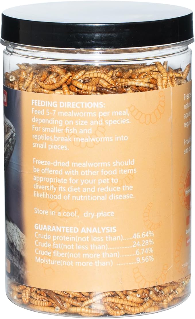 Freeze Dried Mealworms 6 Oz - High Protein Pet Food for Reptiles, Bearded Dragons, Birds & Hedgehogs - Nutrient-Packed Treat for Lizards, Geckos, Turtles, Chickens