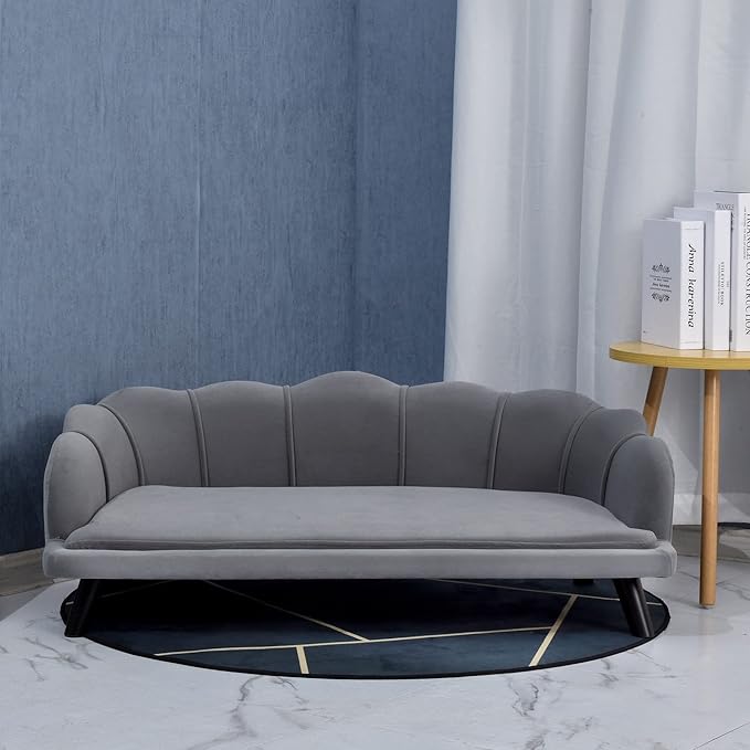 PawHut Velvet Large Dog Couch with Foam Cushion, Soft and Cute Dog Bed with Pearl Design, Dog Sofa for Big and Medium Dogs, Charcoal Gray