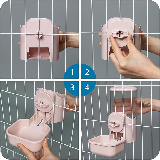 VANNON Small Animal Hanging Automatic Food Dispenser, 35oz Gravity Pet Feeder for Cage, Food Bowl for Rabbit Puppy Cat Ferret Guinea Pig Chinchilla Parrot (Pink)