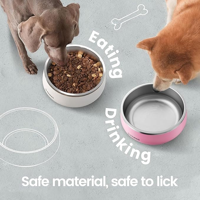 Pawaii Stainless Steel Dog Bowl with Non-Slip Rubber Base & Double Wall Insulation - Durable Design | Includes ID Tag | Dishwasher Safe Food & Water Bowl for All Dogs (68oz)