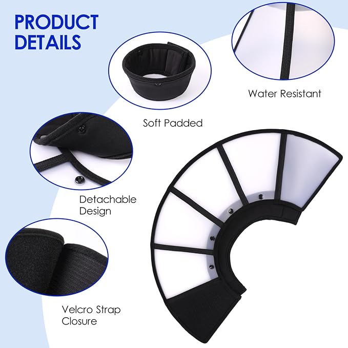 KOESON Dog Cones for Medium Dogs, Soft and Lightweight Pet Cone Recovery Collar, Adjustable and Detachable Medium Dog Elizabethan Collar for Spay, Neuter, Wound Healing, Black M