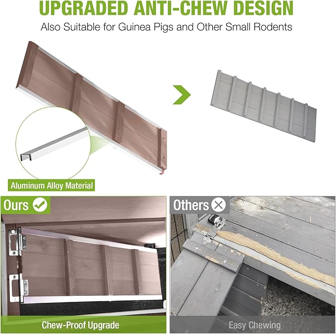 GUTINNEEN Rabbit Hutch Indoor with Chew-Proof Design, Wooden Bunny Cage Guinea Pig Cages with Lockable Wheels, Leak-Proof Trays for 1-3 Rabbits, Guinea Pigs, Small Animals (Brown)