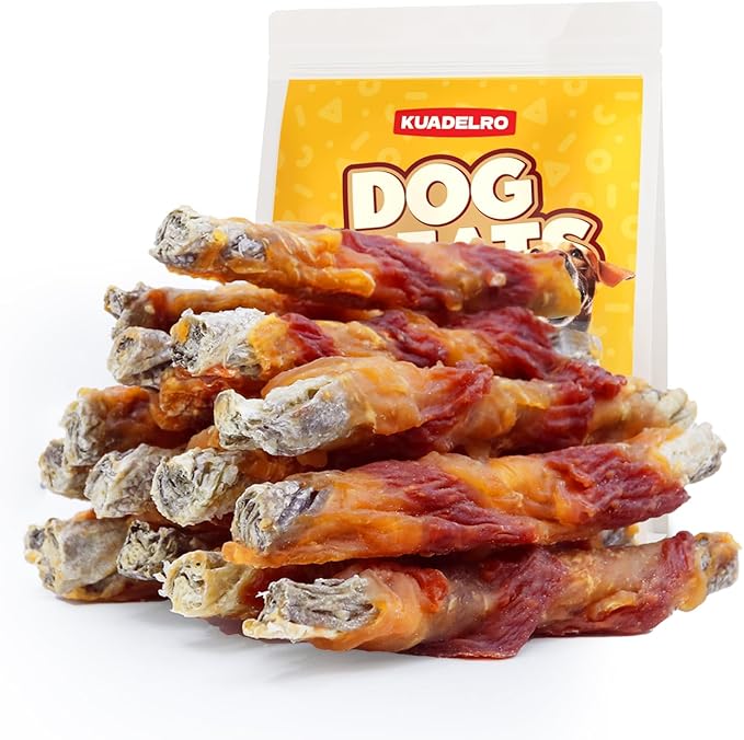 Chicken Duck Wrapped Cod Skin Sticks Dog Treats, Rawhide Free Dog Chews Long Lasting HealthTeeth Training Treats for Medium and Large Breed 10.58oz/12-14pcs