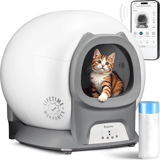 Self Cleaning Litter Box with Auto Safety Sensors for Multiple Cats - Automatic Cat Litter Box Self-Cleaning - Covered Odor Removal with APP Control - Compatible On All WiFi - Electric Robot