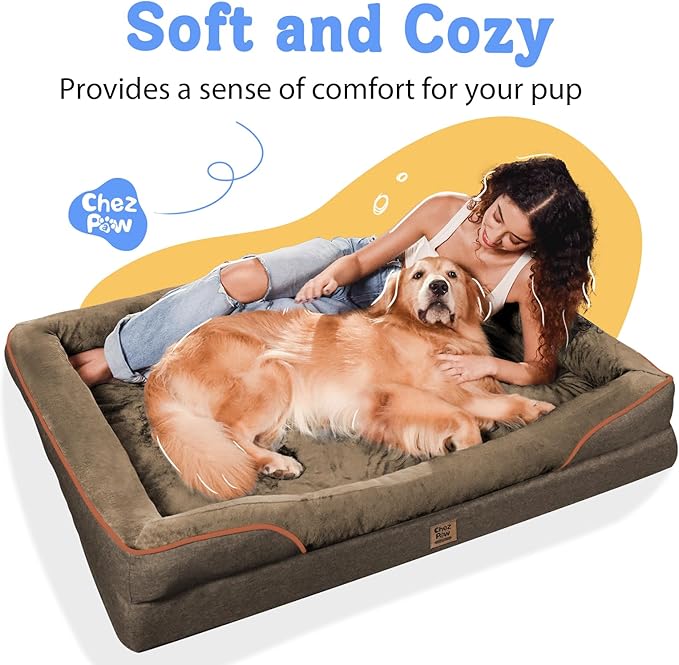 Orthopedic XL Large Dog Bed - Removable Bolster & Waterproof Washable Cover for Pet Big Dogs Bed Extra Large Dog Beds with Foam Support Non-Slip Bottom