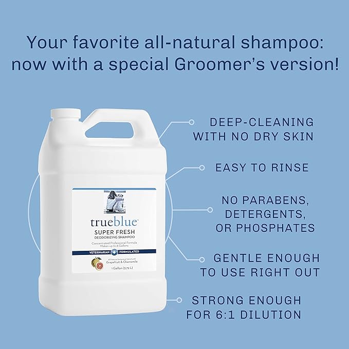 TrueBlue Grapefruit & Chamomile Concentrated Deodorizing Dog Shampoo – Cleansing Wash, Moisturizing – Toxin Free, Natural Botanical Blend – Tearless – 1 Gallon