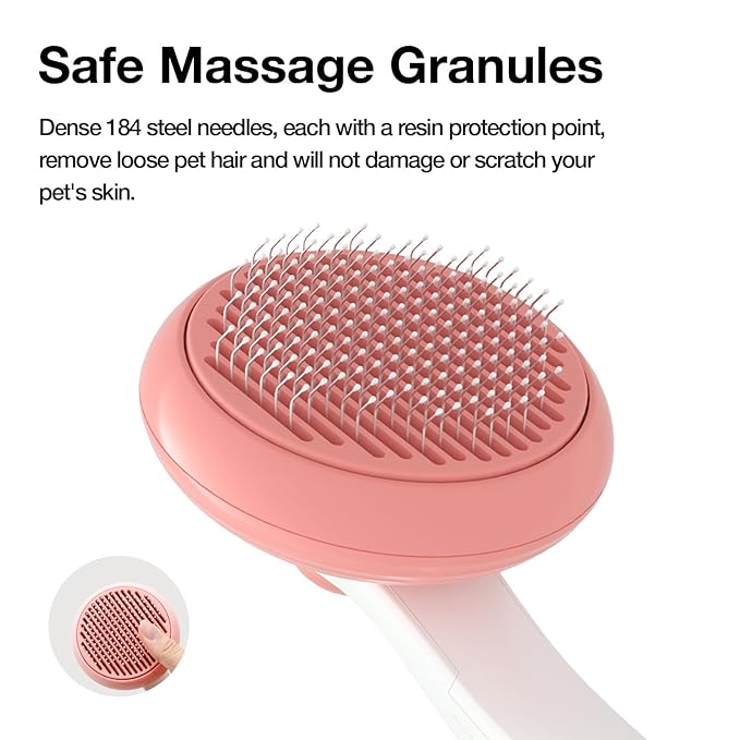 Slicker Brush for Cats & Dogs, Pet Grooming Self Cleaning Brush for Shedding, Cat Deshedding Brush Easily Removes Tangles Hair and Loose Undercoat, Pink