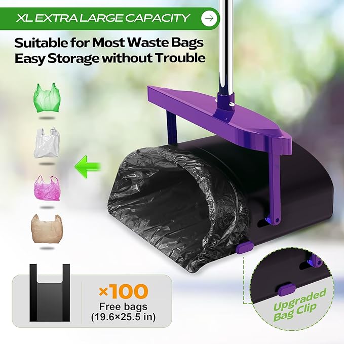 UPSKY Dog Pooper Scooper Swivel Bin & Rake Kit with 100 Waste Bags,33.4" Stainless Steel Long Handle Heavy Duty Pet Poop Shovel for Large Medium Small Dogs, Odor-Proof Lid for Yard/Lawn/Outdoor Use