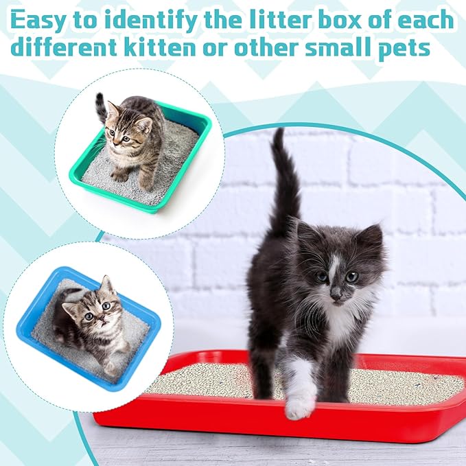 Tessco for you 3 Pcs Open Small Kitten Litter Box Rabbit Pan Waterproof Plastic Litter Tray Travel Toilet for Cats Bunny Guinea Pig Small Pet, Easy Clean(Fresh Color,15.1 x 12 x 1.4 Inch)