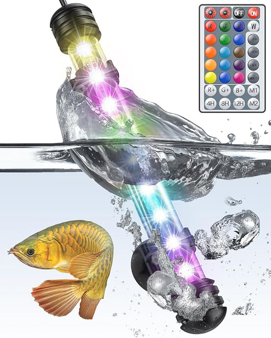 Pawfly 1.8W Aquarium LED Light - 7.5" Underwater Fish Tank Light with Timer & Remote Control (4 Modes, Battery Not Included)