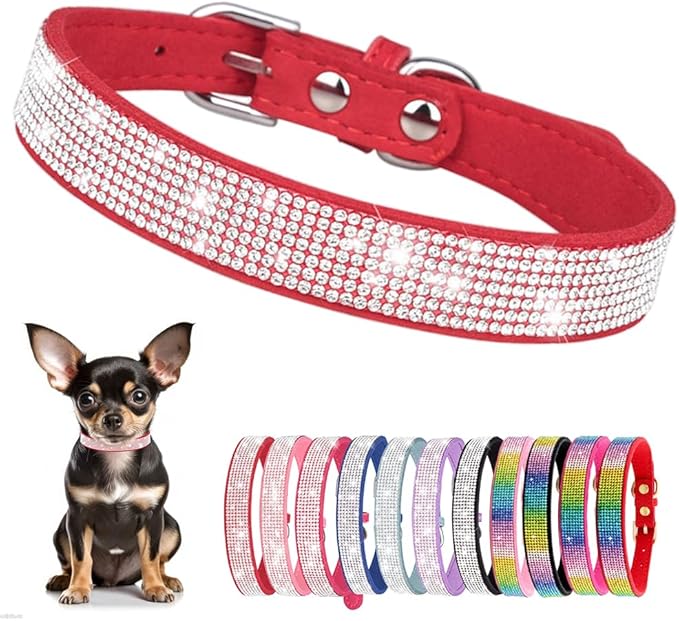 Rhinestone Dog Collar for Small Dogs, Bling Diamond Fancy Crystal Glitter Pretty Jewel Pet Puppy Collars for XXS XS Small Medium Large Breed Girl Dogs Female Cats Kitten, Red XSmall