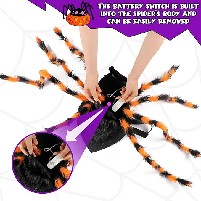 OurWarm Dog Halloween Costumes for Pets 64 LED Furry Giant Dog Spider Costume Funny Dogs Costumes for Medium Large Dogs Halloween Party Decor Puppy Pets Outfits Cosplay