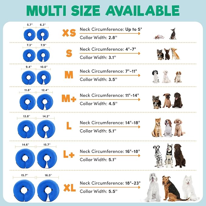 BENCMATE Inflatable Dog Cone Collar Alternative, Soft Dog Cone for Small Medium Large Dogs and Cats, Neck Recovery ECollar Donut Collar After Surgery (Small, Blue Donut)