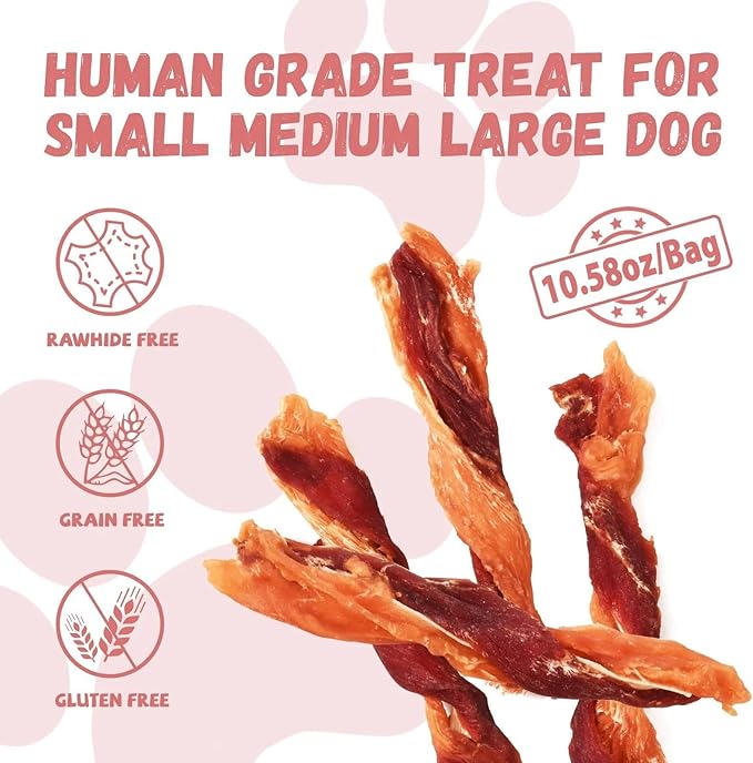 Dog Jerky Treats Triple Flavor Chicken Duck Wrapped Cod Twisted Sticks 5'', Rawhide Free Grain Free Dog Training Snacks Chews for Small Medium Large Dogs, 10.6 oz
