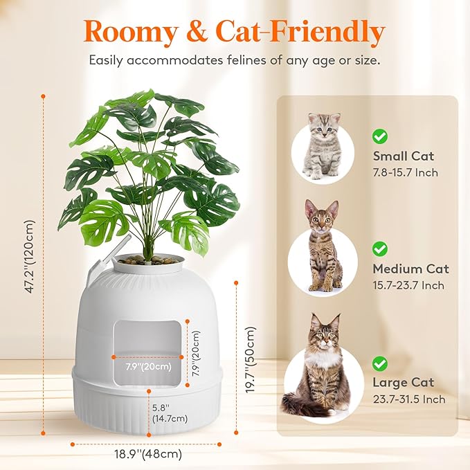 Lifewit Litter Box Cat with Faux Plant & Scoop, Hidden Enclosure Litter Tray with Odor Control & Carbon Filter in Living Room, Bedroom, Corner, White
