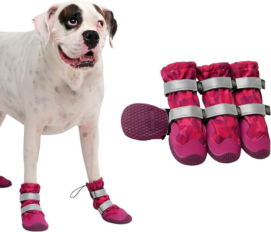 Spark Paws Dog Shoes, Waterproof Dog Boots for Medium to Large Dogs, Non Slip, Breathable Dog Booties and Paw Protectors - 4PCS Doggie Hiking Boots with Reflective Straps, Pink Camo, Size 6