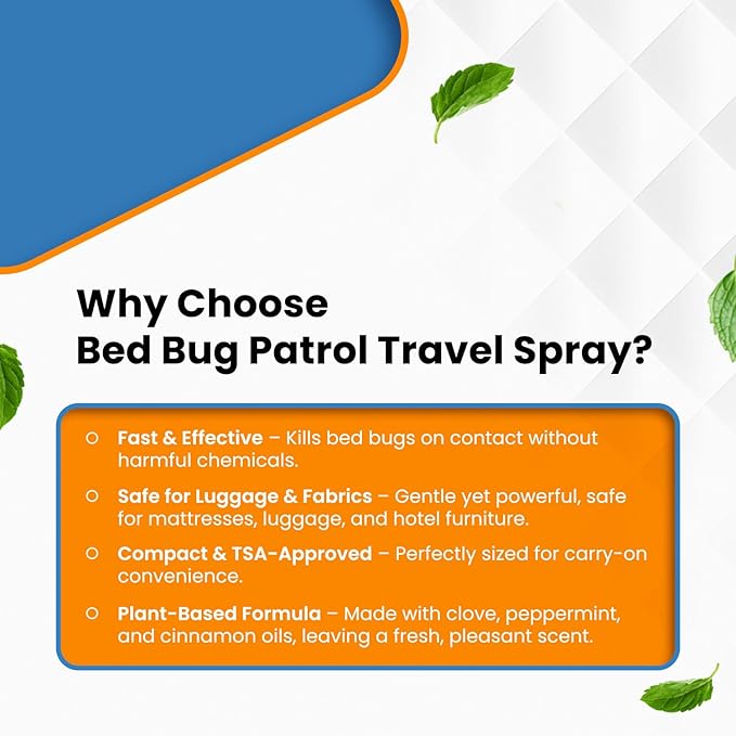 Natural Bed Bug Killer – 3 Pack (3oz Each) Travel Spray – Non-Toxic, TSA Safe, Child & Pet Friendly Formula for Airbnb, Luggage, Hotels, Rideshare, and Work Trips