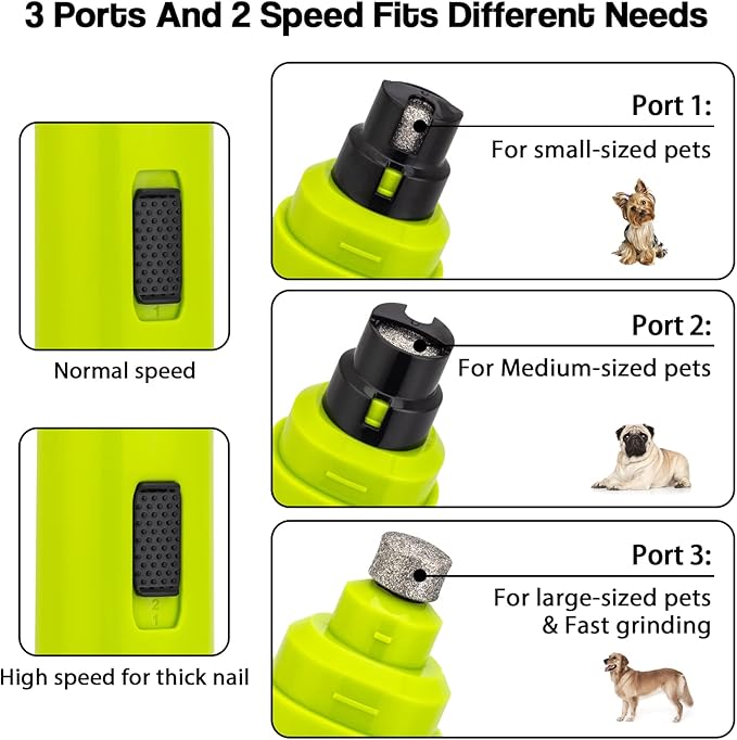 Casfuy Dog Nail Grinder Upgraded - Professional 2-Speed Electric Rechargeable Pet Nail Trimmer Painless Paws Grooming & Smoothing for Small Medium Large Dogs & Cats (Green)