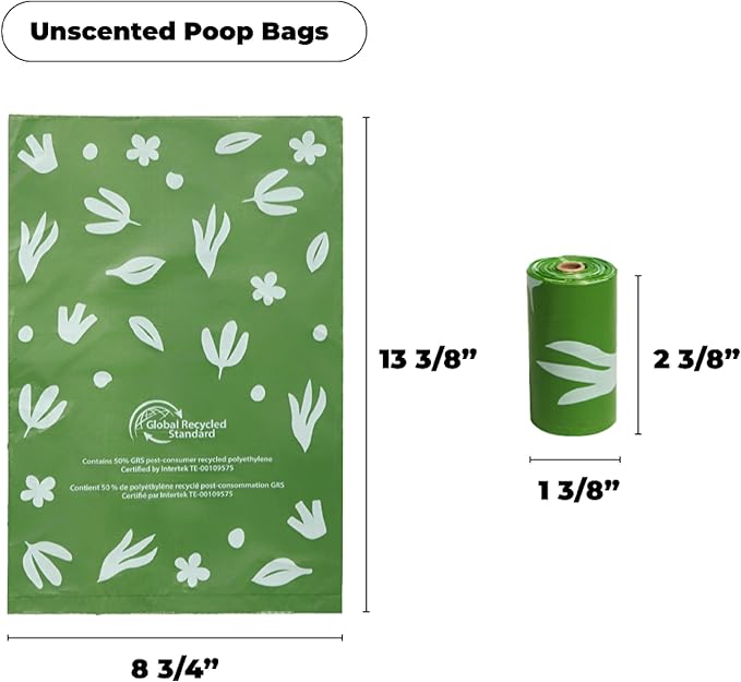 Best Pet Supplies Poop Bags for Dogs, 50% Post-Consumer Recycled Content dog waste bags on rolls, fits all poop bag holders for leashes - 600 Count, Green, Unscented