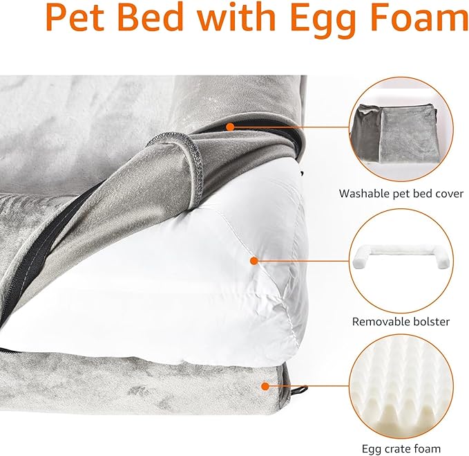 Amazon Basics Dog Bed with Cooling Gel Memory Foam, Pressure-Relief Support for Dogs up to 30lbs, Non-Slip Bottom, Machine Washable Cover, Medium Sized (30" x 20"), Brown