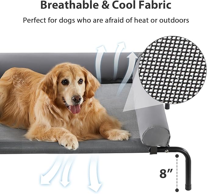 RRPETHOME Large Elevated Cooling Dog Bed, Raised Pet Cot Beds for Large Dogs, Elevated Outdoor Dog Bed, Chew Proof Portable Cooling Pet Cot with Skid-Resistant Feet and Breathable Mesh