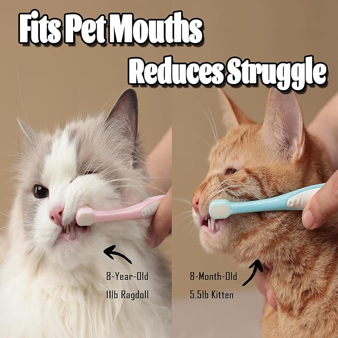 E.M&S.T by Emmeliestella Small Dog & Cat Toothbrush Micro Head, Cat Dental Care, Pets Toothbrush, Oral Hygiene, Easy to Handle, Deep Clean, Extra Soft Bristles, Independent Packaging, Blue&Pink 3PCS