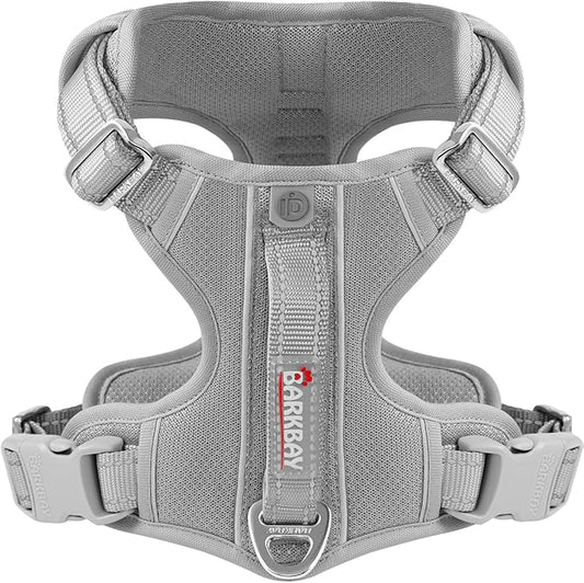 BARKBAY Dog Harness No Pull with ID Tag Pocket - Heavy Duty, Reflective, Easy Control for Large Dogs(Grey,M)