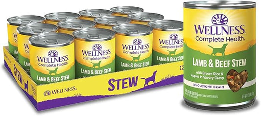 Wellness Complete Health Thick & Chunky Natural Canned Wet Dog Food, Lamb & Beef Stew, 12.5-Ounce Can (Pack of 12)