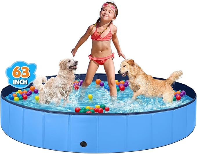 Jecoo Dog Pool for Large Dogs Kiddie Pool Hard Plastic Foldable Dog Bathing Tub Portable Outside Kids Swimming for Pets and Dogs Outdoor Backyard