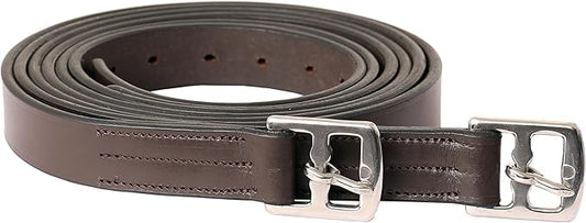 Exion Pre-Stretched Leather Stirrup Leathers for English Saddles | Premium Vegetable-Tanned Non-Stretch Stirrups for Jumping, Dressage & Schooling | 18-Hole Numbered Adjustment & SS Buckles