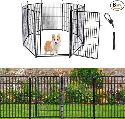 Tall Garden Fences and Borders for Dogs, 4.6ft High Dog Fence, 6 Panels Total 13.3 Ft Long, Gate 21 inches Wide with Low Sills. Modular Fencing, Dog Fence Outdoor for Yard