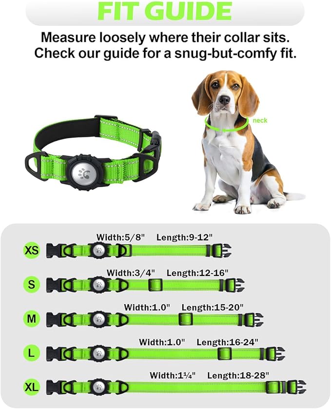 TagME Airtag Dog Collar,Waterproof Reflective Pet Collar with Airtag Holder,Soft Padded and Double D-Rings for Medium Dogs,Green