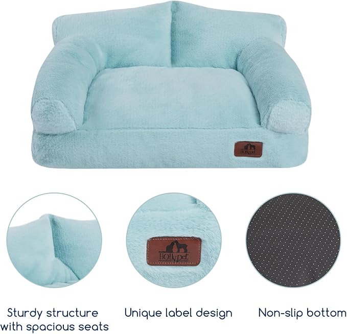 Hollypet Fluffy Plush Pet Cat Couch Sofa Soft Calming Pet Dog Sofa Beds for Medium Small Cats and Dogs, Mint Green