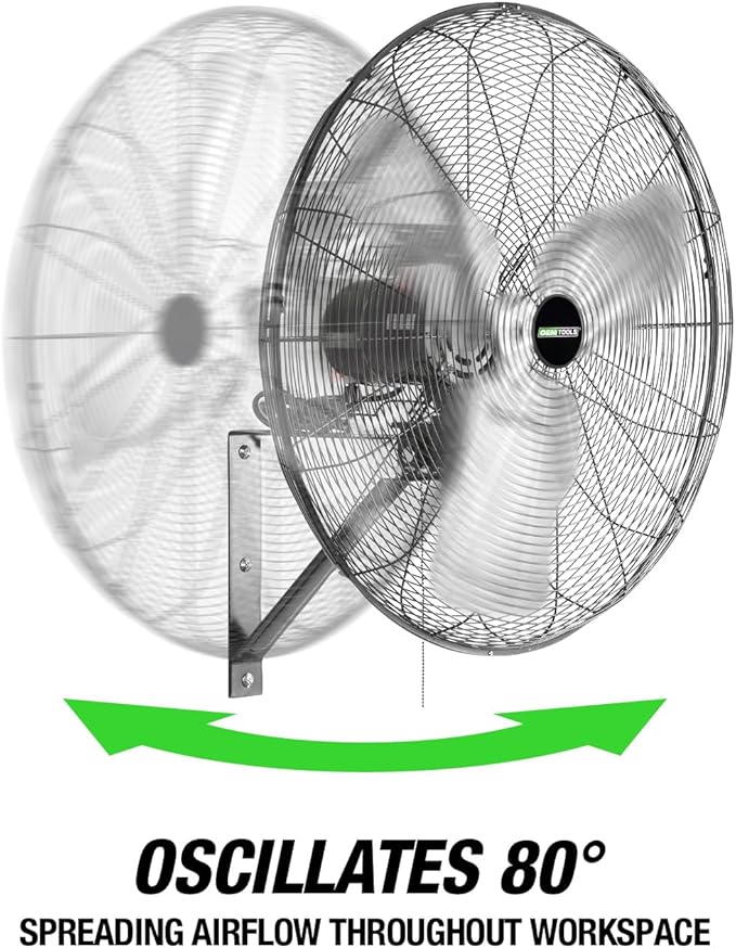 OEMTOOLS 24-Inch Wall Mount Fan, 90° Oscillating Fan 6500 CFM Max, 3 Speed Motor, Use in Garage, Gym, Warehouse, Factory and Jobsite