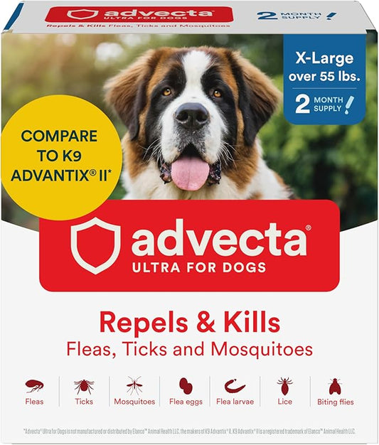 Ultra Flea and Tick Prevention for Dogs - Dog and Puppy Treatment and Control - Mosquito Repellent - XL, Fast Acting Waterproof Topical Drops, 2 Month Supply