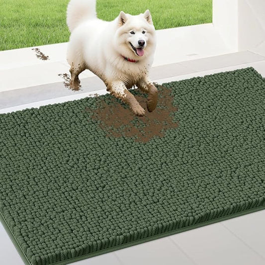 IM HOME 48" x 38" Olive Dog Door Mats for Muddy Paws, Chenille Absorbent Dog Mat, Non Slip Heavy Mud Mat for Dogs, Soft Pet Bed Mat for Entryway, Mud Paws, Inside Floor