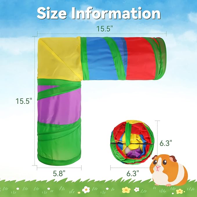 Rypet Guinea Pig Tunnels and Tubes Collapsible 2 Way and L-Type Tunnel with Interactive Ball Small Animal Activity Tunnel Hideaway Toys for Baby Rabbit Ferret Hamster Chinchilla Hedgehog