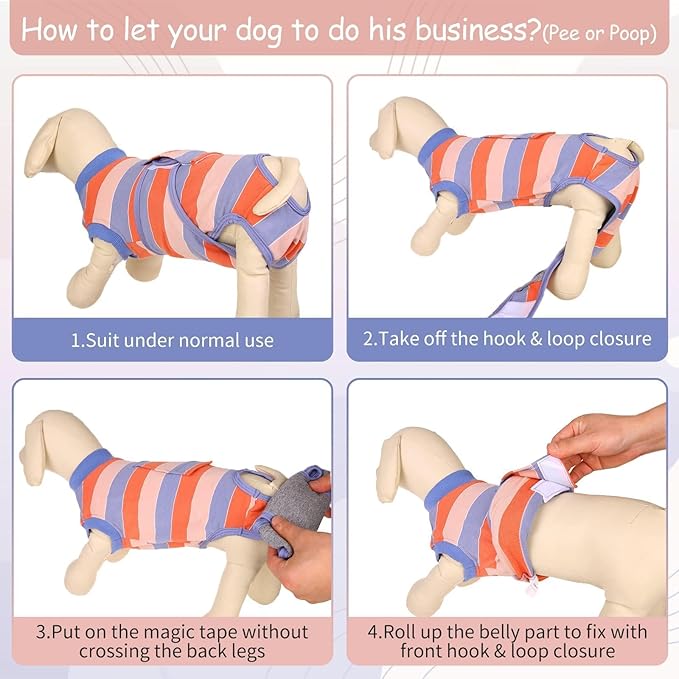 Kuoser Dog Surgery Recovery Suit for Female Male Dogs, Stripes Spay Neuter Anti-Licking Dog Onesie, Abdominal Wounds Surgical Suit Snugly Pet Collar Alternative Post Surgery Vest Bodysuit, Orange L