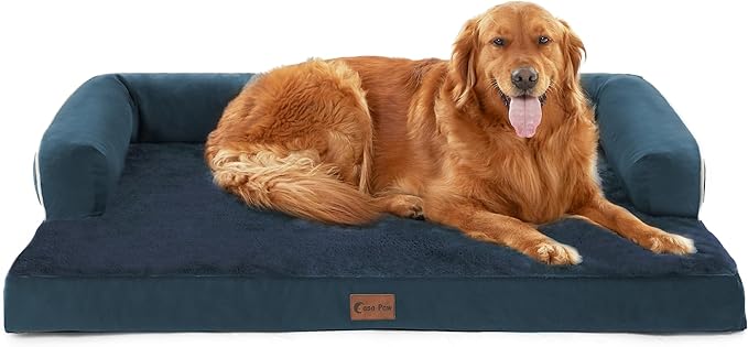 Orthopedic Dog Beds for Extra Large Dogs, Waterproof Dog Beds XLarge, Memory Foam Dogs Couch Beds with Comfy Bolster, Removable Washable Cover and Nonskid Bottom (X-Large,Navy Blue)