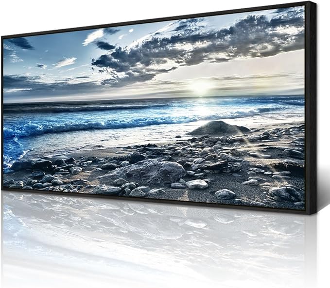 Wapluam Wall Decorations For Living Room Large Canvas Prints Wall Art For Bedroom Office Wall Decor Scenery Wall Painting Blue Sea Pictures Artwork For Fashion Black Framed Beach Posters Home Decor