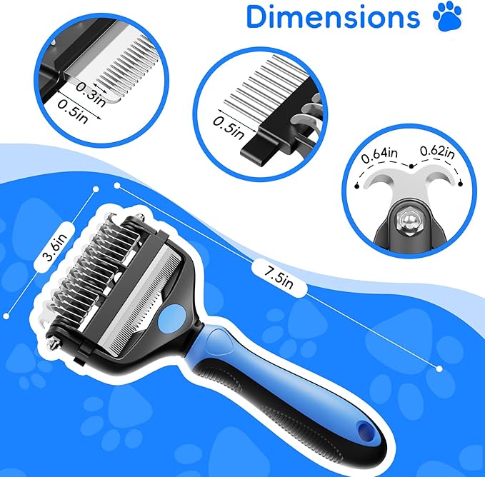 3-in-1 Pet Deshedding Tool – Grooming Brush for Dogs & Cats with Undercoat Rake & Dematting Comb (Blue)