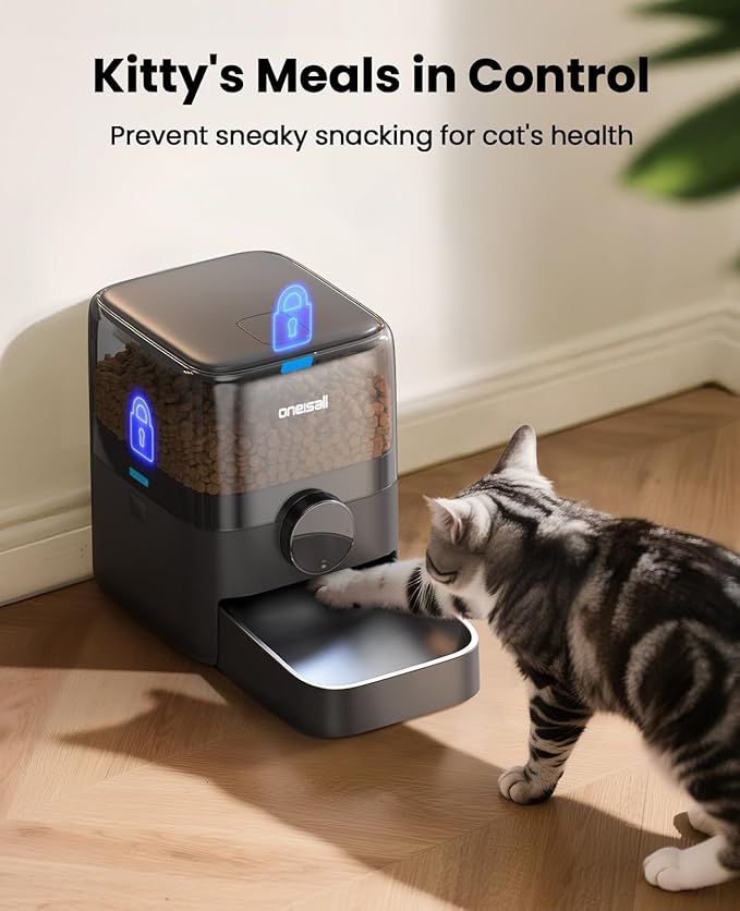 oneisall Automatic Cat Feeder for Large Kibble and Snacks, 12 Cups/3L Timed Pet Feeder for Cats Indoor, Programmable Dry Food Dispenser (Black)