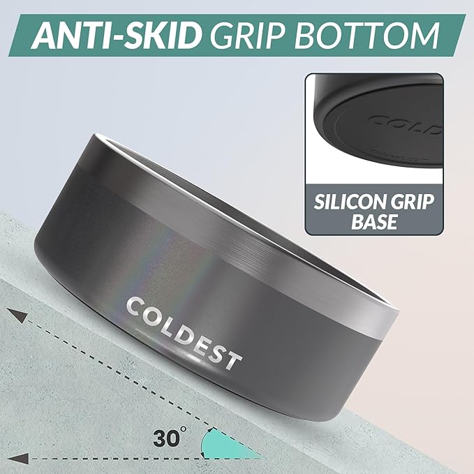 Coldest Dog Bowl - Anti Rust Metal, Non Slip, 3 Layers Insulated Stainless Steel Dog Bowls - Spill Proof & Heavy Duty - Water Bowl for Dogs, Cats & Pets, Dish Washer Safe (64 oz, Stardust Glitter)