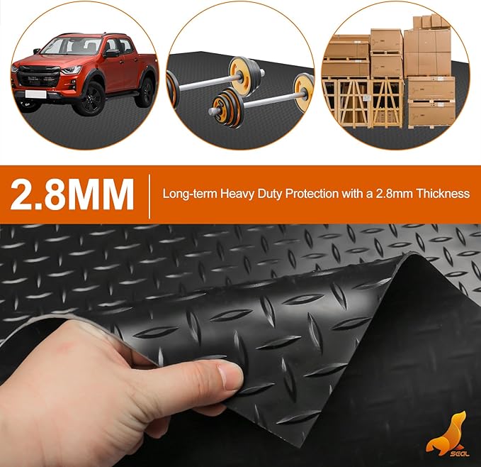SEAL 6 x 20 Ft Premium Garage Floor Mat, Solid 2.8mm Thickened Black Commercial Grade Heavy Duty Parking Mat for Garage Floor, Golf Cart, Water/Stain Resistant Floor Runner (Embossed Diamond Plate)