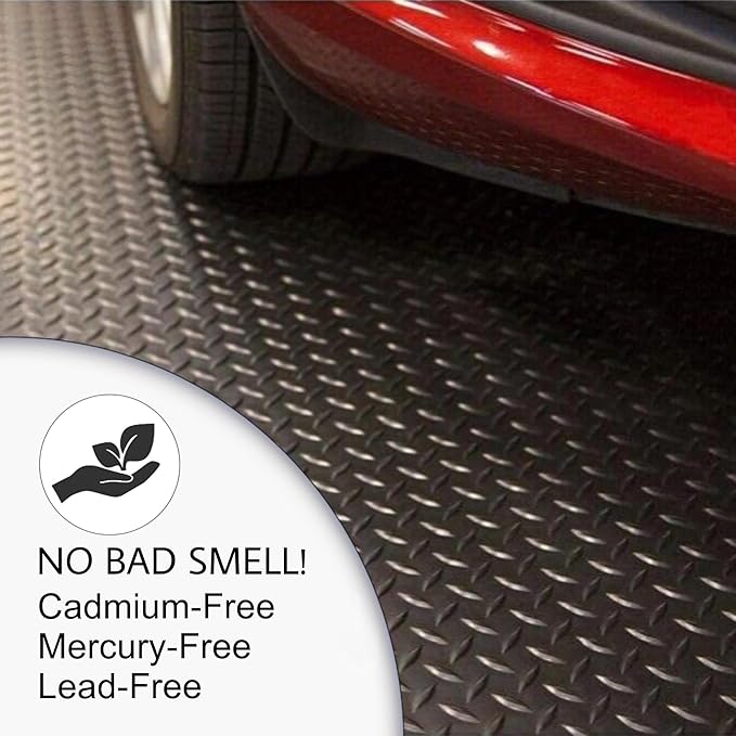 SEAL 6 x 10 Ft Premium Garage Floor Mat, Solid 2.8mm Thickened Black Commercial Grade Heavy Duty Parking Mat for Garage Floor, Golf Cart, Water/Stain Resistant Floor Runner (Embossed Diamond Plate)