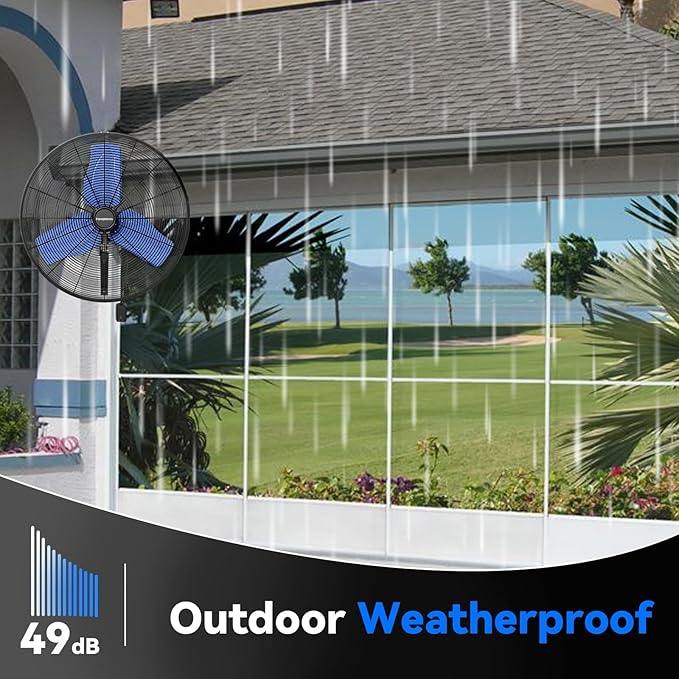Pro 9500 CFM 24" Outdoor IP44 Waterproof Wall Mount Fan, 3-Speed Oscillating Metal Fans with Enclosure Motor, Heavy Duty Wall Fan for Patio, Warehouse, Garage, and Jobsite
