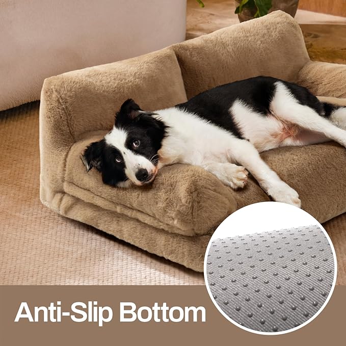 MEWOOFUN Cat Bed for Indoor Cats, Washable Dog Beds for Small Medium Dogs & Cats, Fluffy Cat Couch with Non-Slip Bottom, 26×19×13 Inch (Camel, 33.5" L x 25.6" W x 11.5" Th)